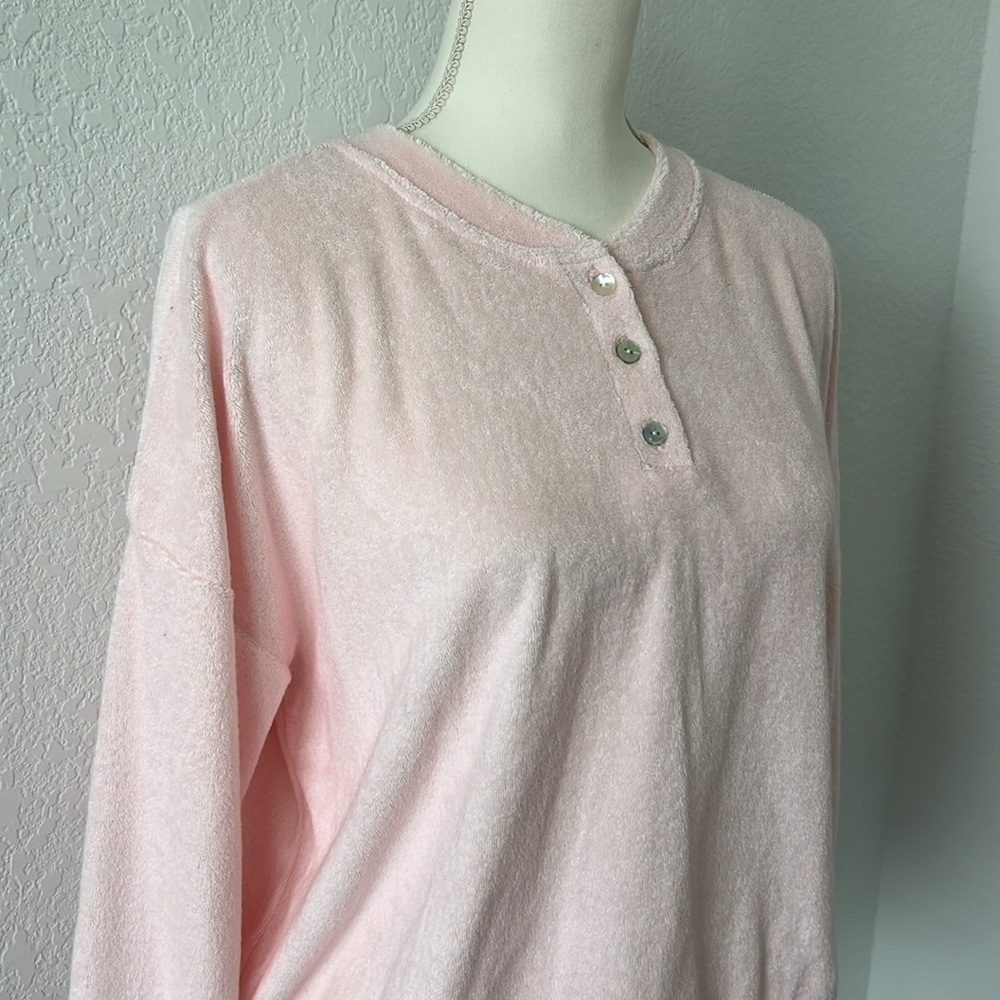 DONNI. Pink Terry Cloth Henley‎ Sweatshirt Relaxed Fit Long Sleeve Size Large - Picture 7 of 12